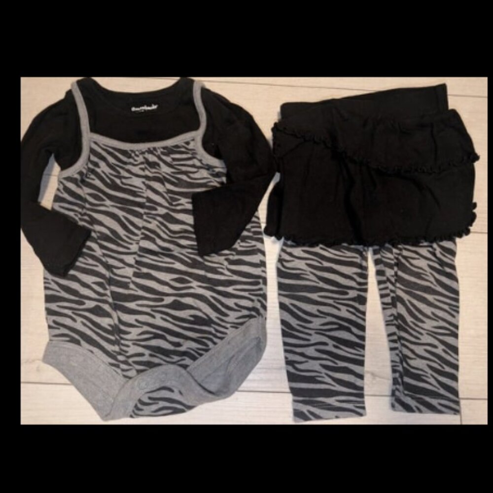Vintage Y2K Garanimals Baby Girls 2pc Outfit Set Zebra Print Size 6-9 Mos